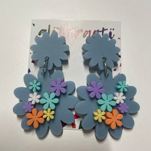 Glitterarti Blue Multi Flower Earrings
