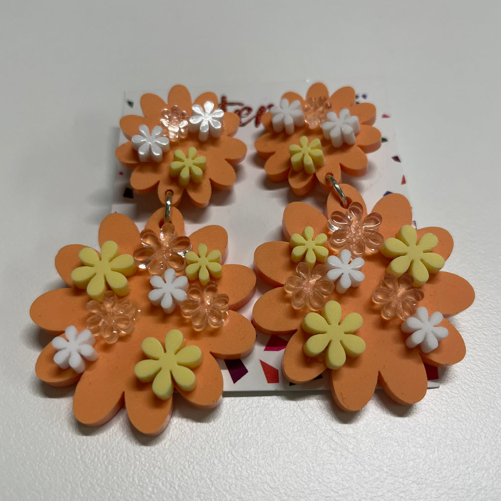 Glitterarti Orange, Yellow & White Flower Earrings