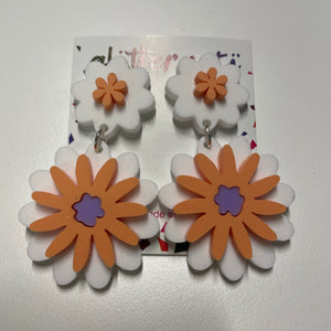 Glitterati White, Orange & Purple Flower Earrings
