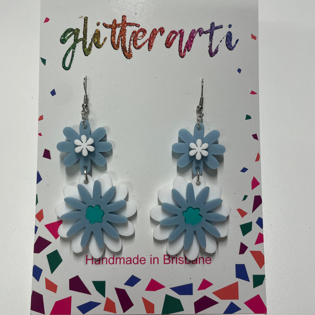 Glitterarti Blue, White & Teal hook earrings