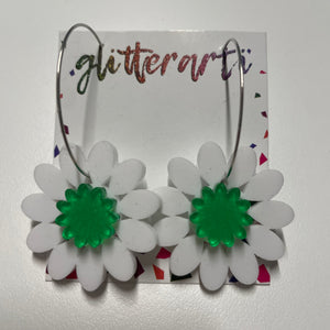 Glitterarti White & Green Daisy Hoop Earrings