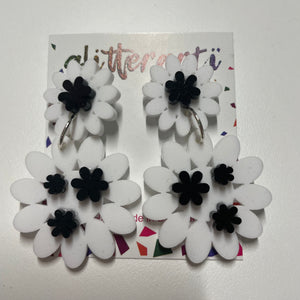 Glitterarti Black & White Flower Stud Dangle Earrings
